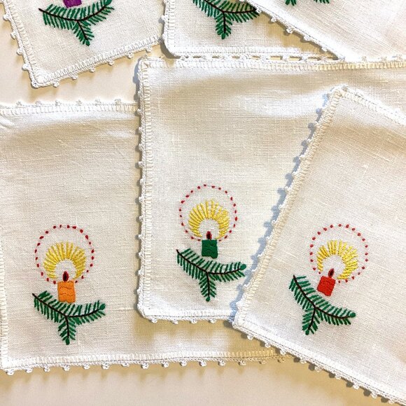 Set of 6 Small Christmas Placemats Table Runners Linens Cotton Linen Dining - Picture 3 of 4